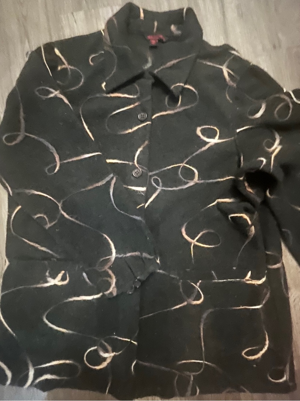 Vintage Simon Chang wool blend whimsigoth abstract ribbon art shacket Canadian